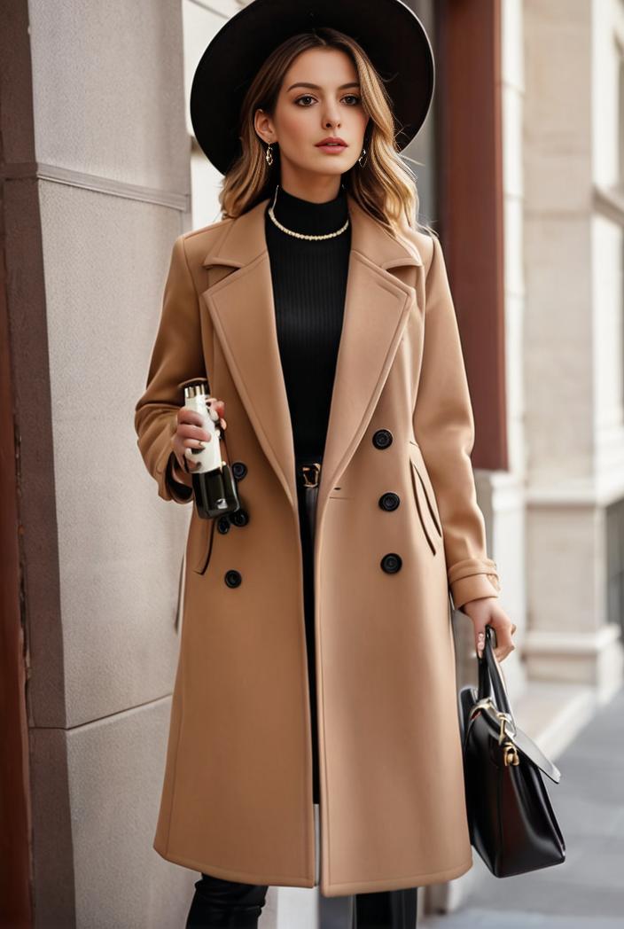 stylish women s winter overcoat with double breasted lapels and thermal lining 109238