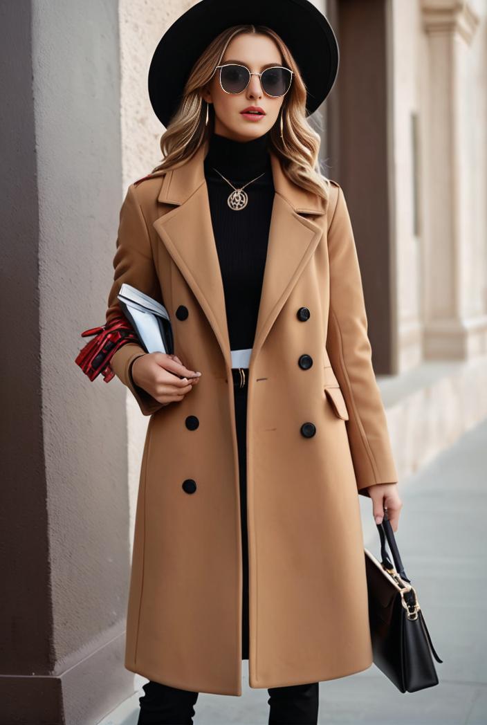 stylish women s winter overcoat with double breasted lapels and thermal lining 109239