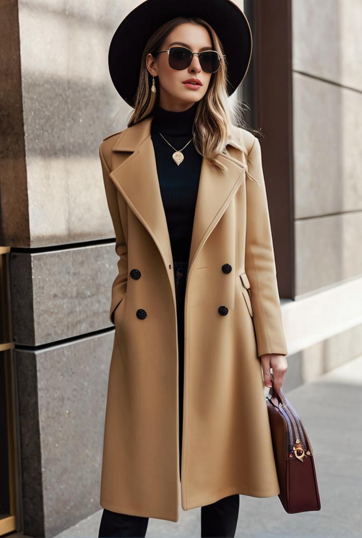 stylish women s winter overcoat with double breasted lapels and thermal lining 109241