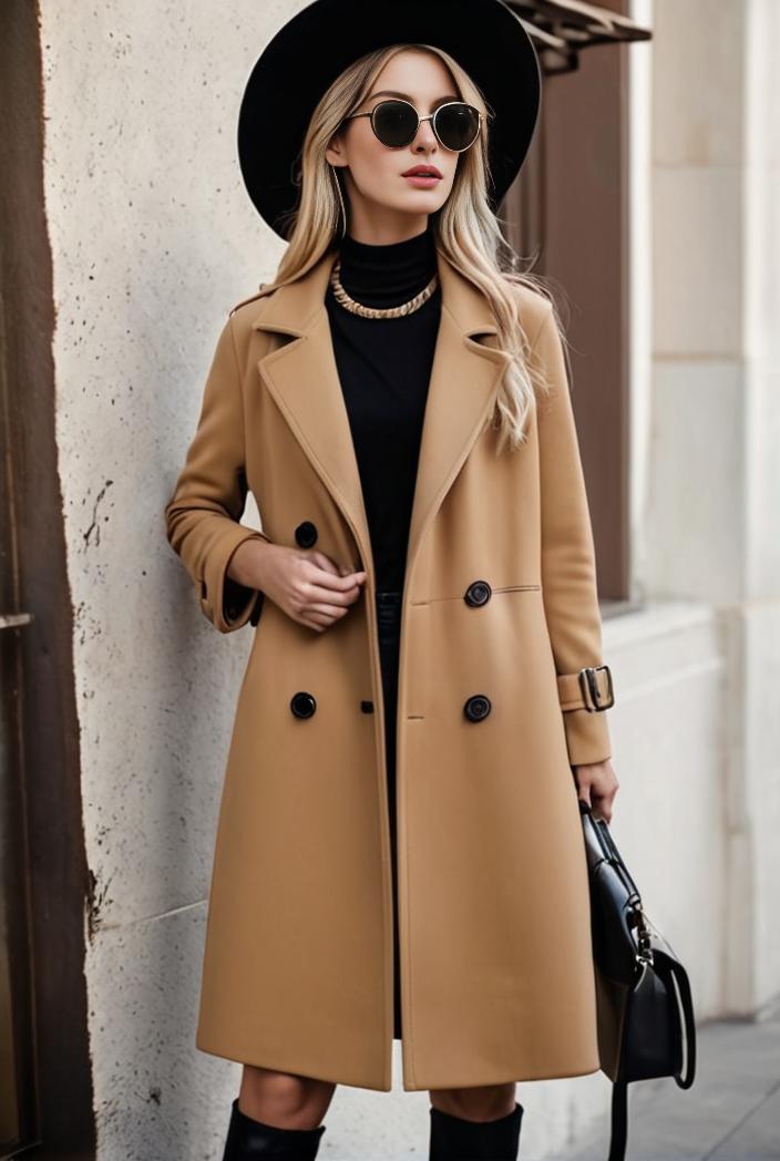 stylish women s winter overcoat with double breasted lapels and thermal lining 109242