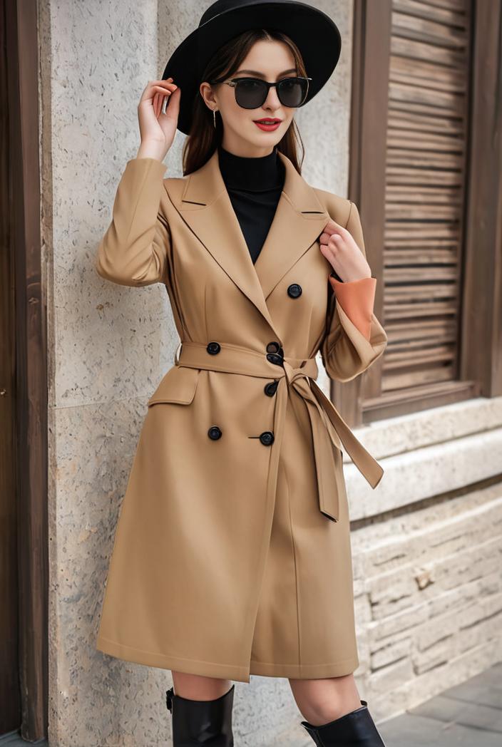 stylish women s winter overcoat with double breasted lapels and thermal lining 109243