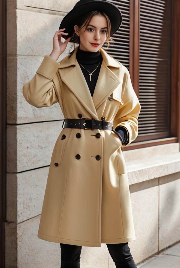 stylish women s winter overcoat with double breasted lapels and thermal lining 109249
