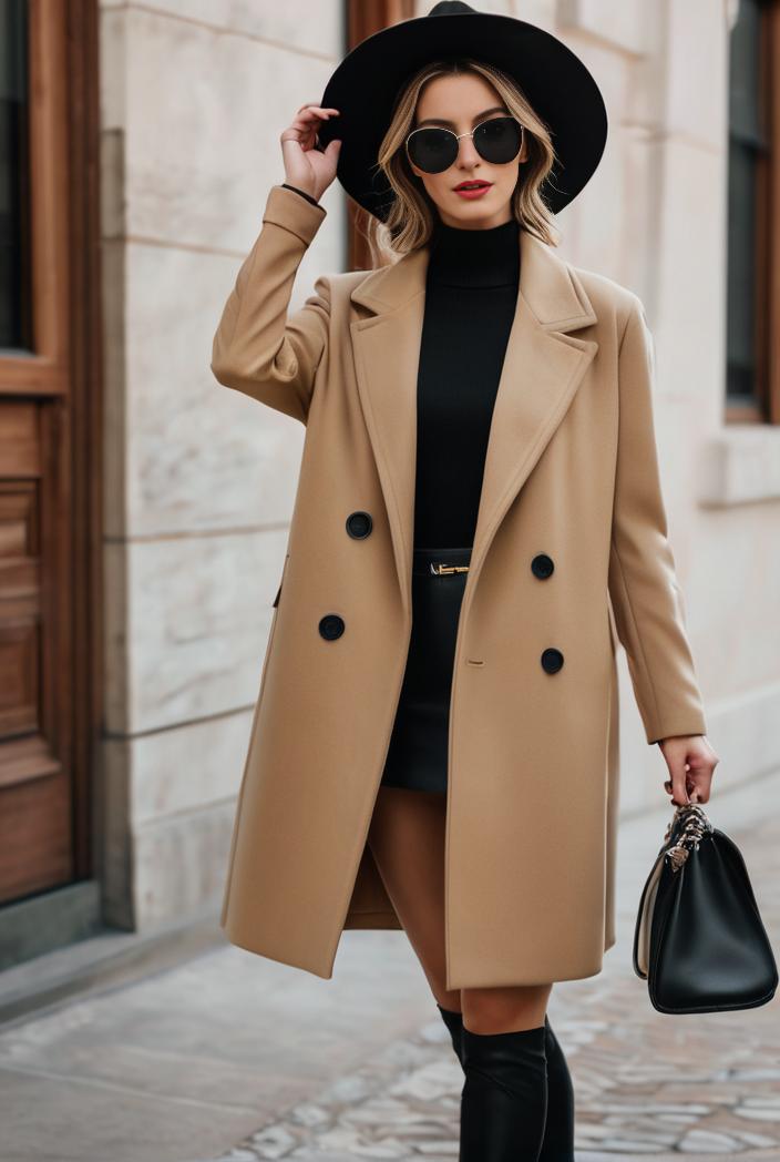 stylish women s winter overcoat with double breasted lapels and thermal lining 109265