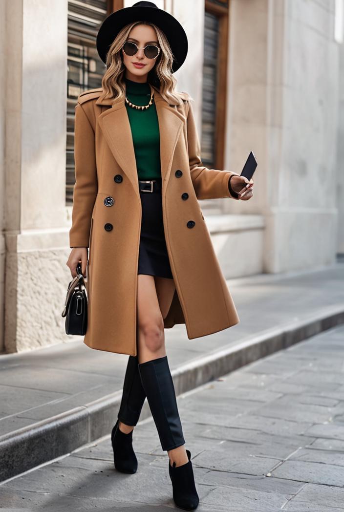 stylish women s winter overcoat with double breasted lapels and thermal lining 109268