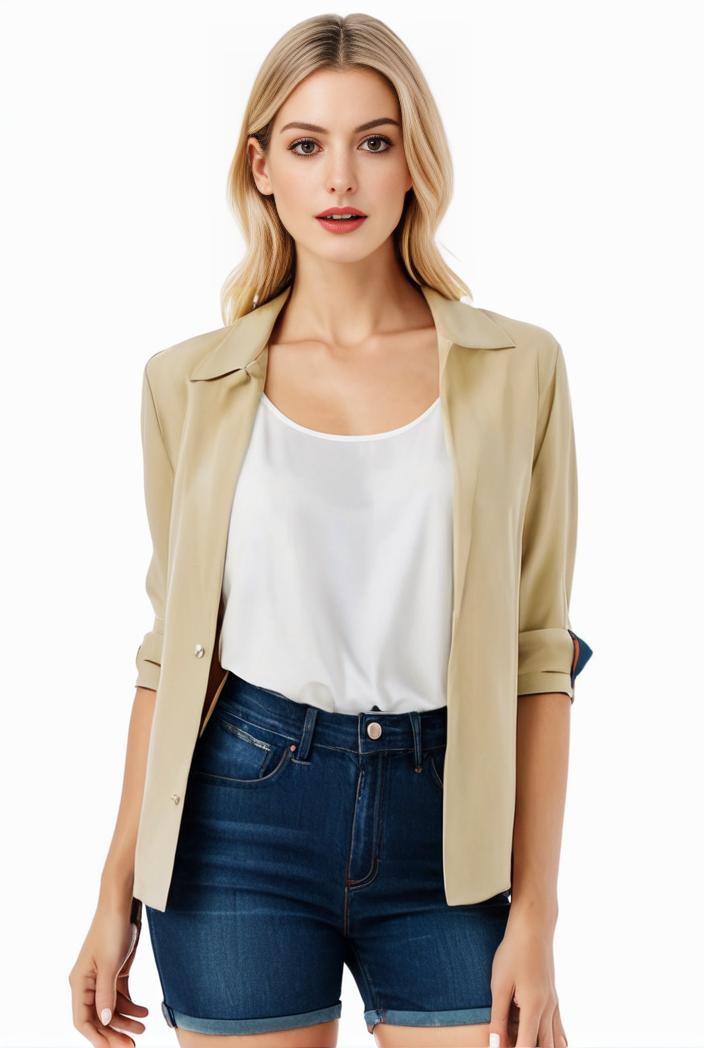 women s solid open front blazer with long sleeves for office wear 114246