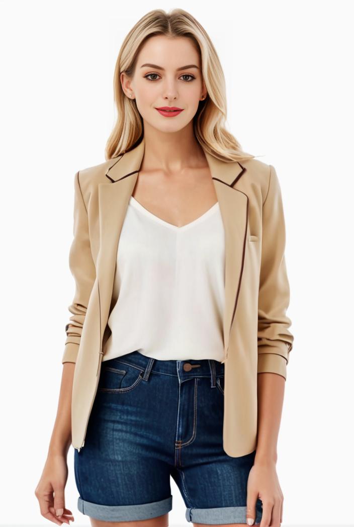 women s solid open front blazer with long sleeves for office wear 114248
