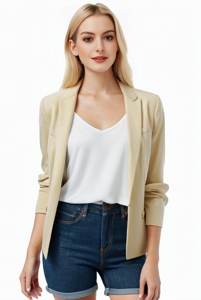 women s solid open front blazer with long sleeves for office wear 114250