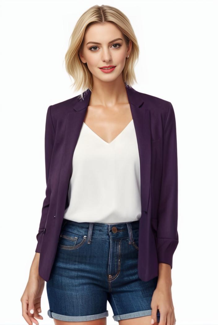 women s solid open front blazer with long sleeves for office wear 114252