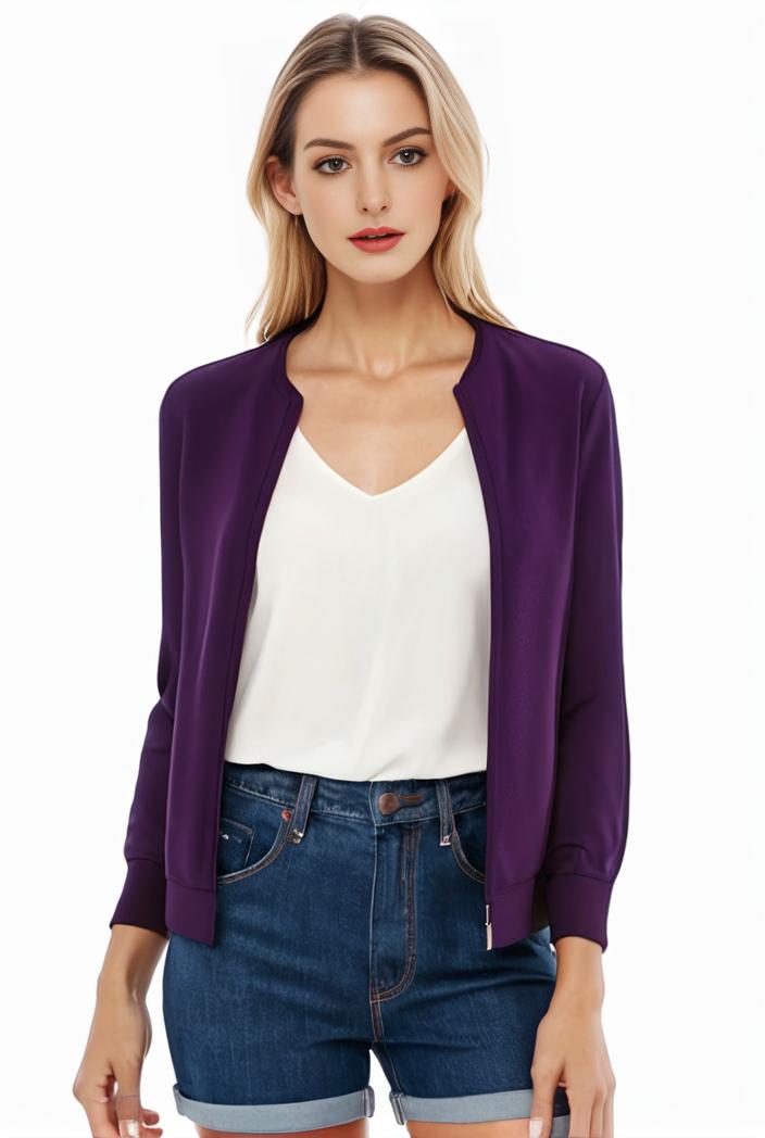 women s solid open front blazer with long sleeves for office wear 114253