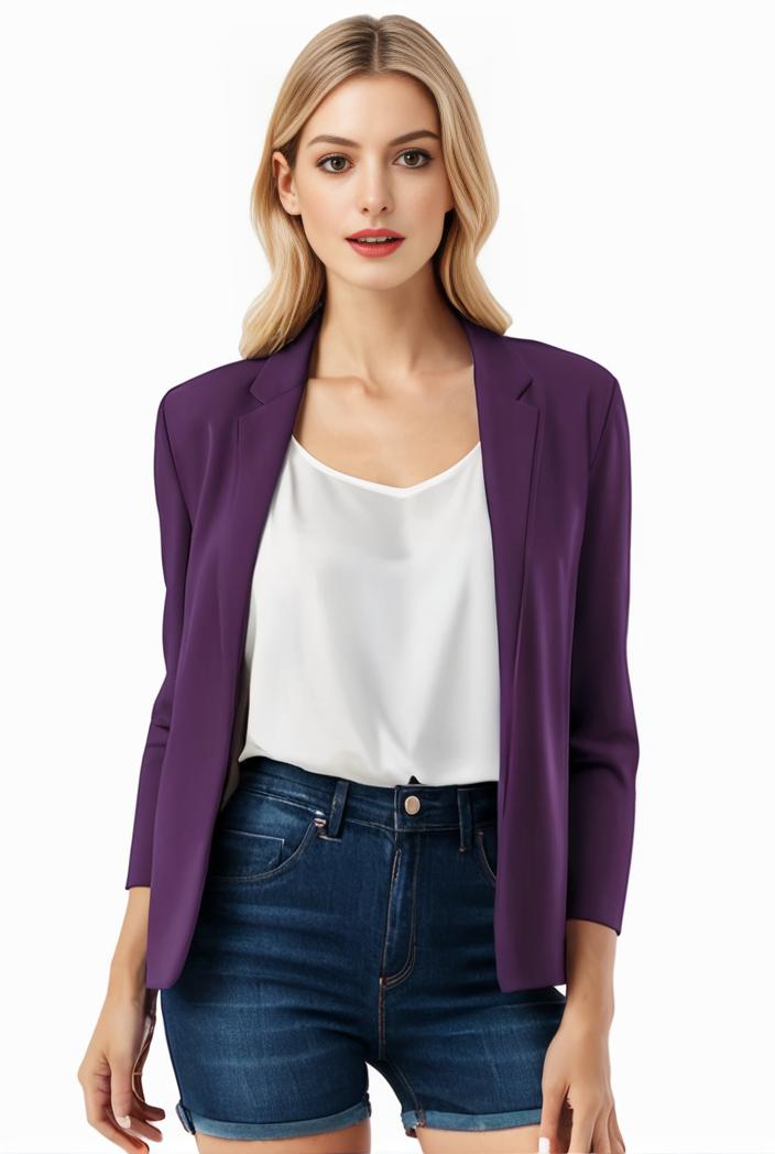 women s solid open front blazer with long sleeves for office wear 114254