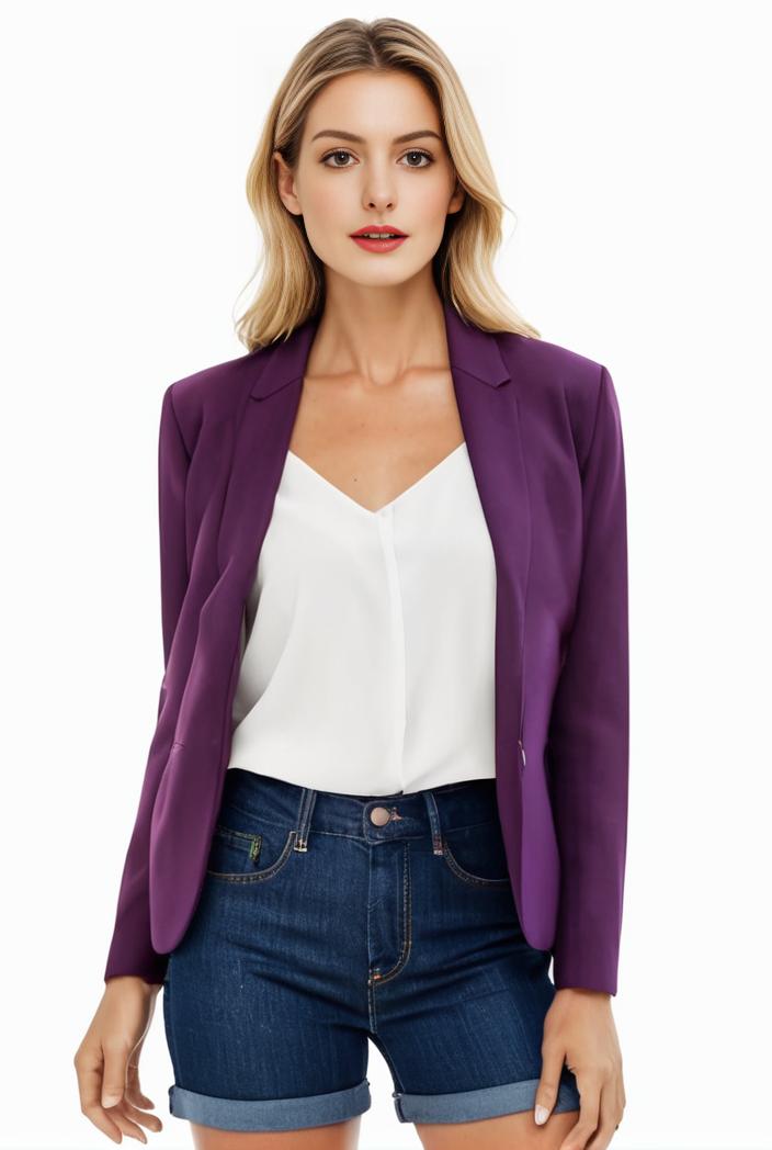 women s solid open front blazer with long sleeves for office wear 114255