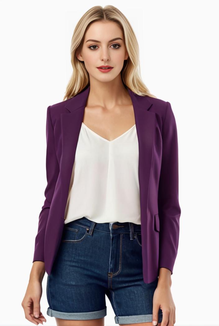 women s solid open front blazer with long sleeves for office wear 114256