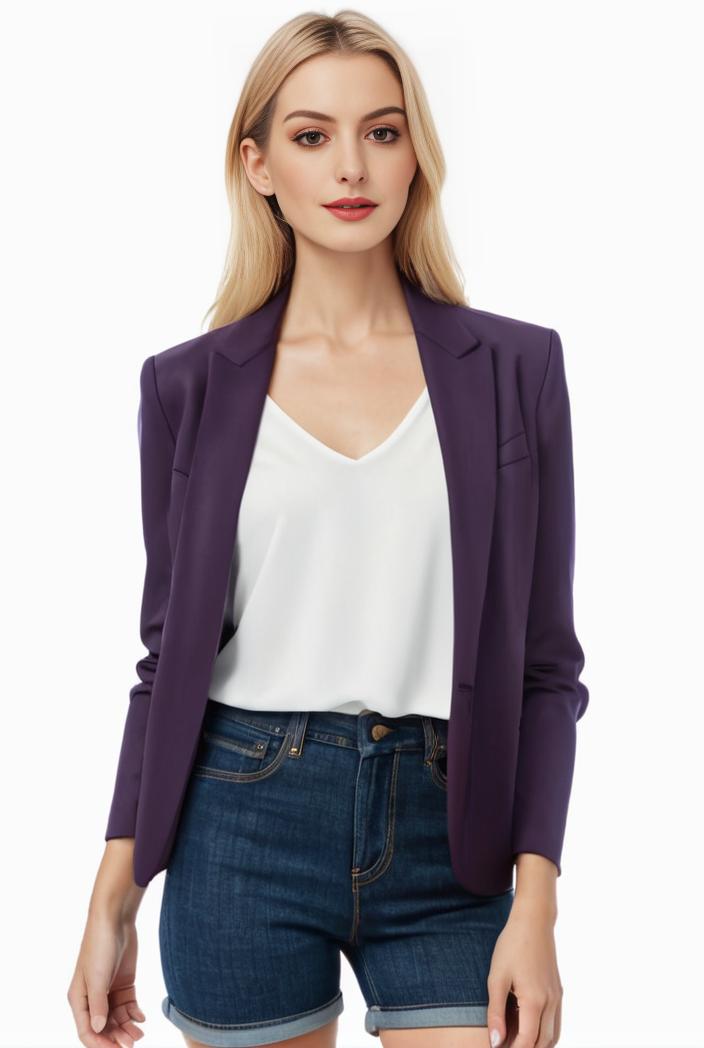 women s solid open front blazer with long sleeves for office wear 114258
