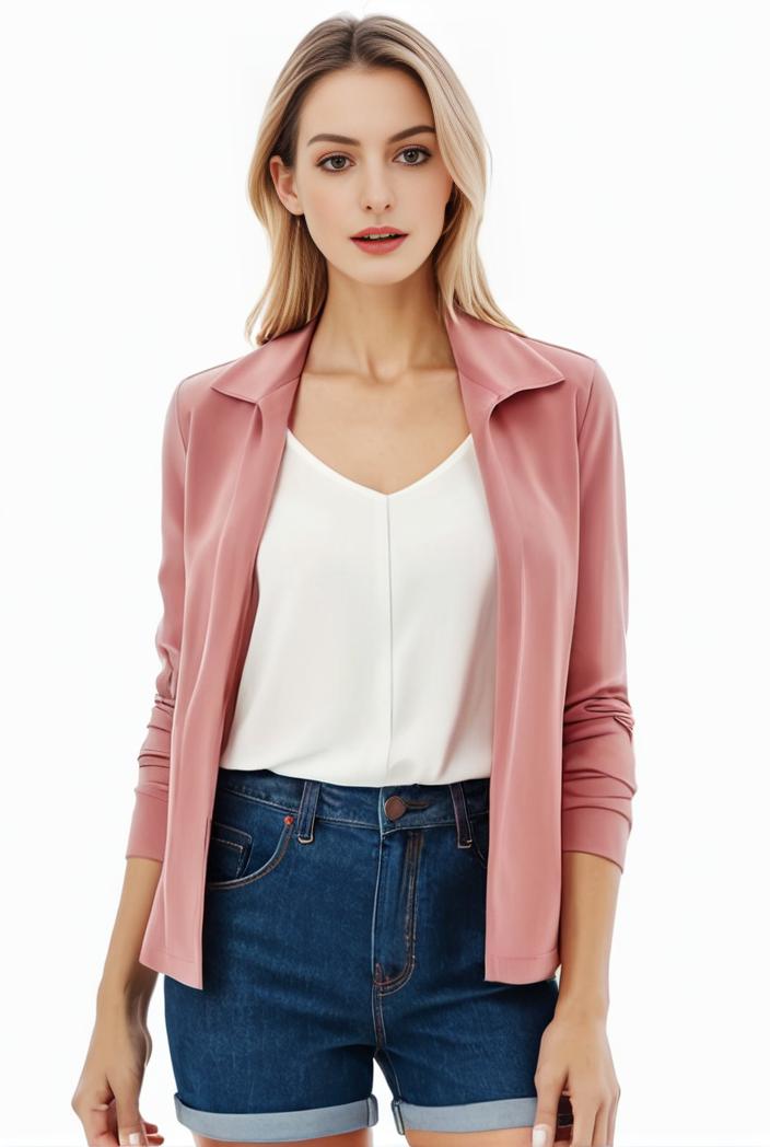 women s solid open front blazer with long sleeves for office wear 114277