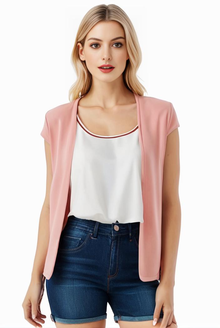 women s solid open front blazer with long sleeves for office wear 114278