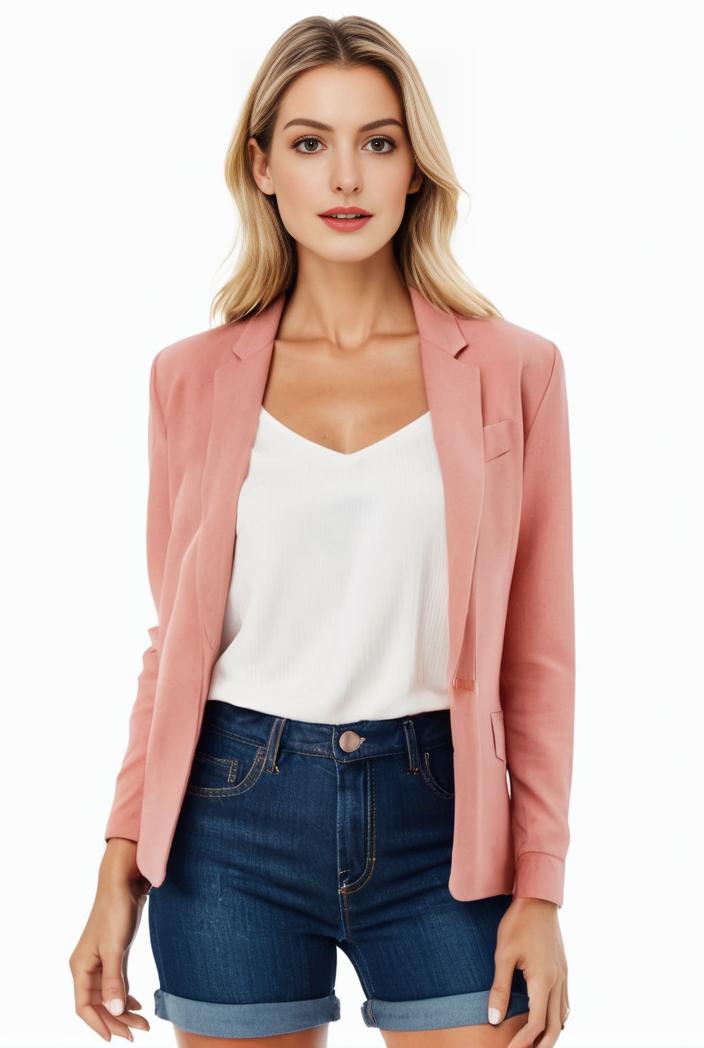 women s solid open front blazer with long sleeves for office wear 114279