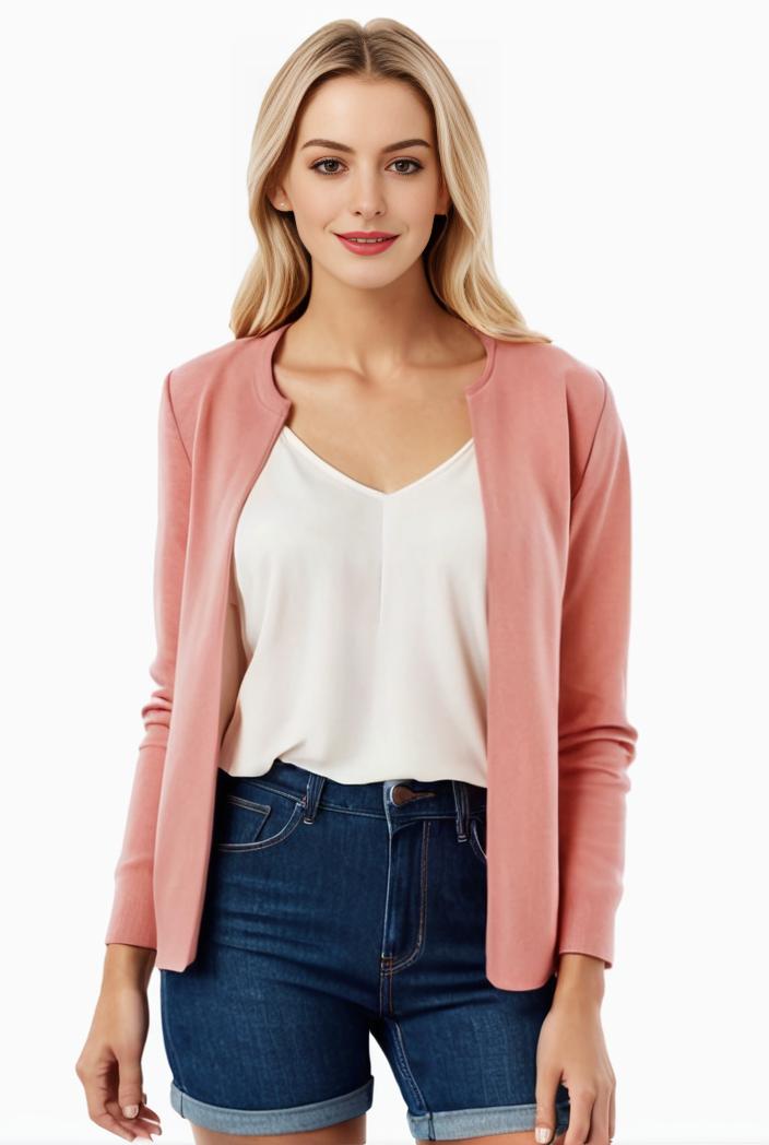 women s solid open front blazer with long sleeves for office wear 114280