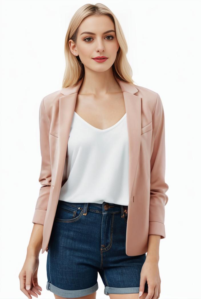women s solid open front blazer with long sleeves for office wear 114282