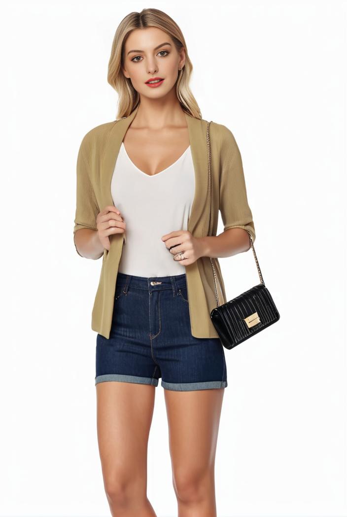 women s solid open front blazer with long sleeves for office wear 114287