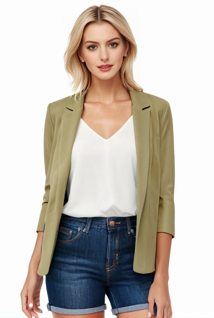 women s solid open front blazer with long sleeves for office wear 114292