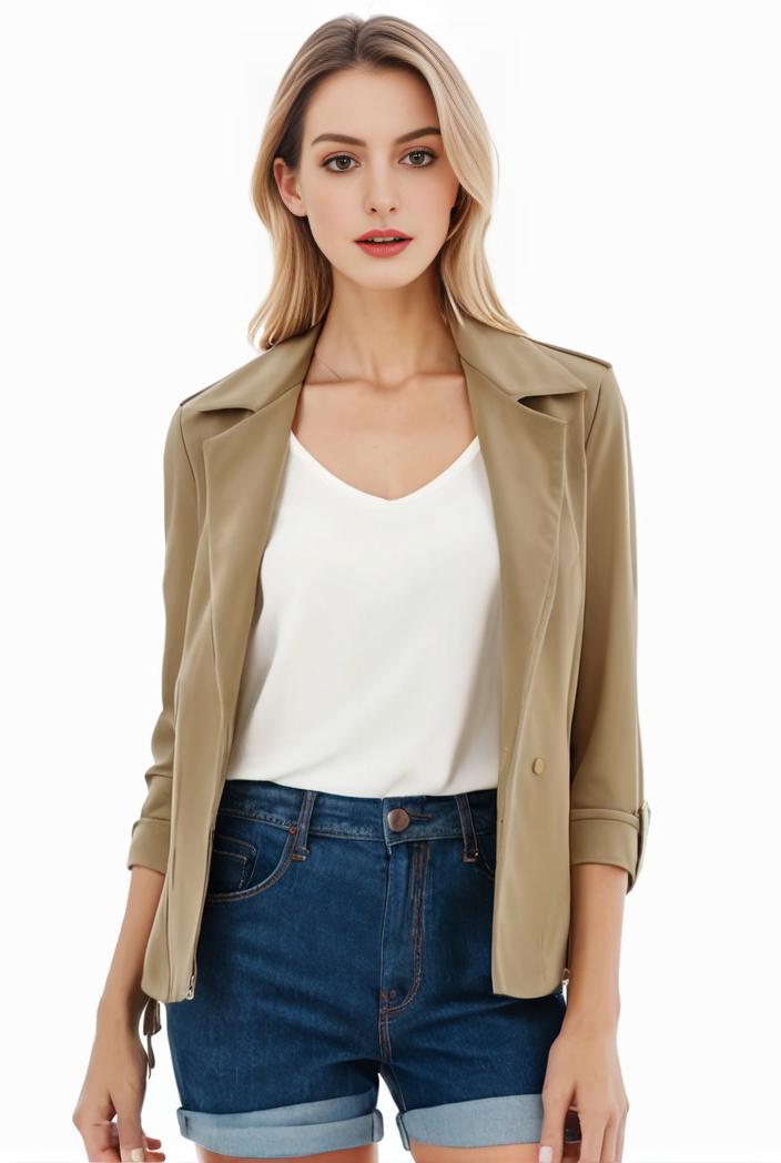 women s solid open front blazer with long sleeves for office wear 114293