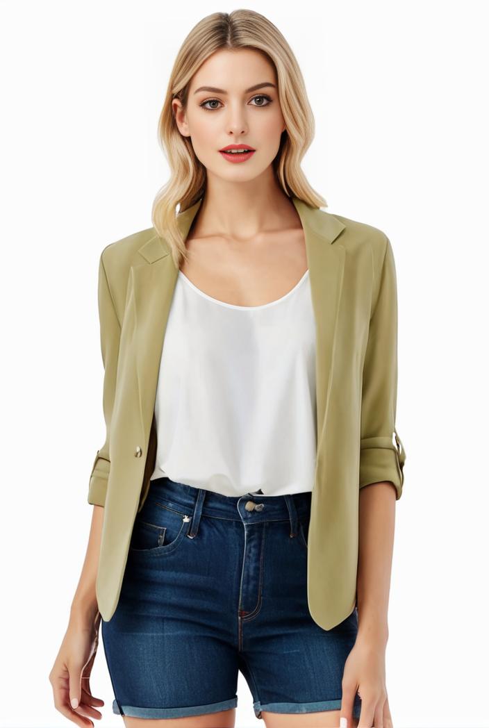 women s solid open front blazer with long sleeves for office wear 114294