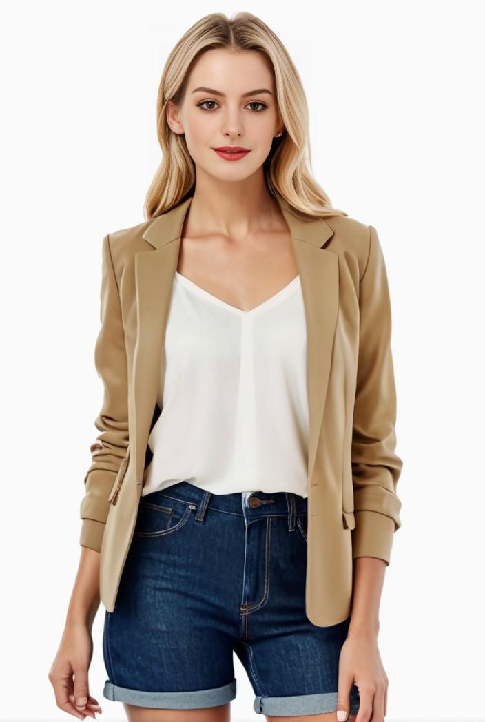 women s solid open front blazer with long sleeves for office wear 114296