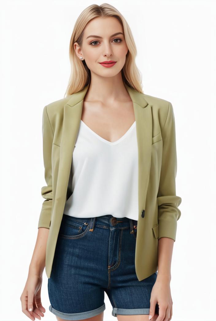 women s solid open front blazer with long sleeves for office wear 114298