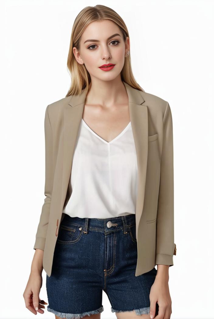 women s solid open front blazer with long sleeves for office wear 114299