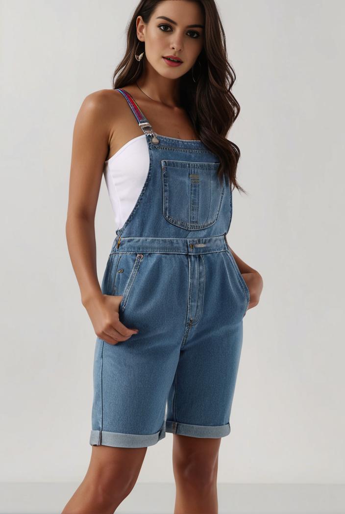 blue denim jumpsuit with distressed ripped details for women 115911