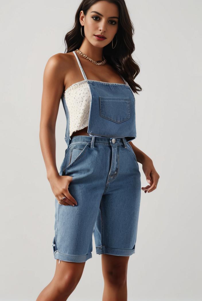 blue denim jumpsuit with distressed ripped details for women 115913