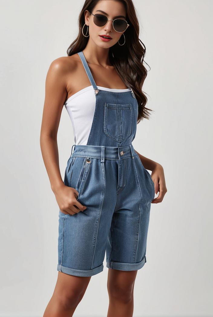 blue denim jumpsuit with distressed ripped details for women 115918