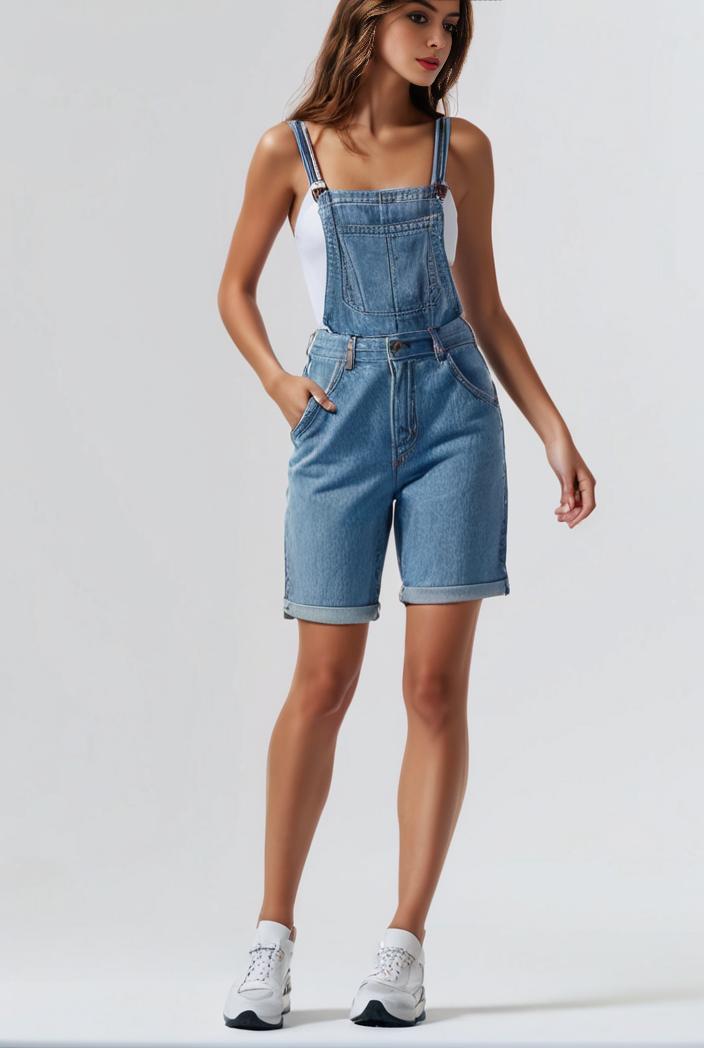blue denim jumpsuit with distressed ripped details for women 115920
