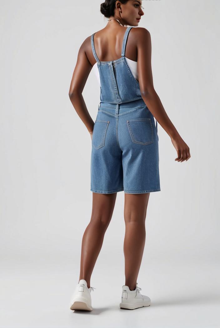 blue denim jumpsuit with distressed ripped details for women 115923