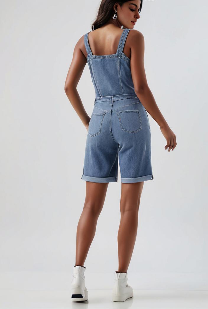 blue denim jumpsuit with distressed ripped details for women 115924