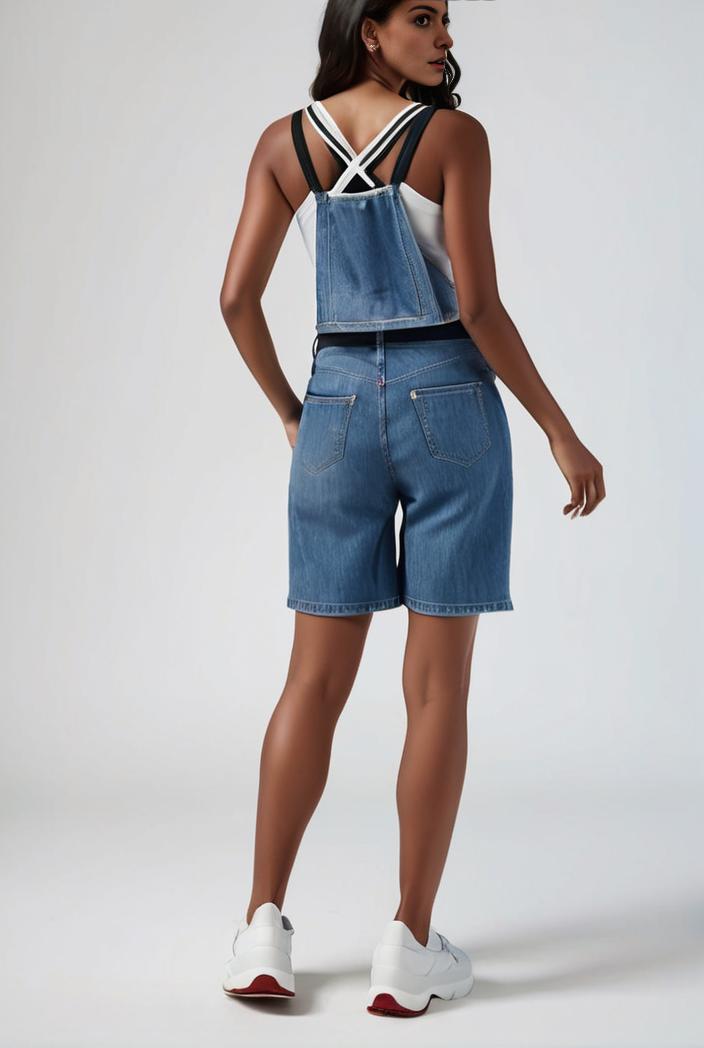 blue denim jumpsuit with distressed ripped details for women 115925