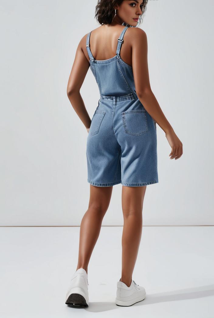 blue denim jumpsuit with distressed ripped details for women 115927