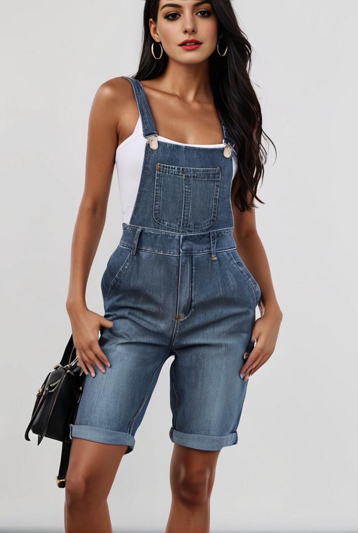 blue denim jumpsuit with distressed ripped details for women 115928