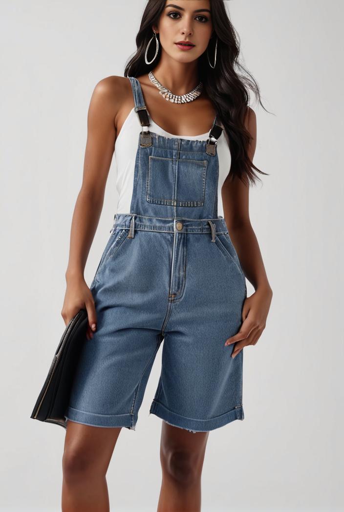 blue denim jumpsuit with distressed ripped details for women 115930