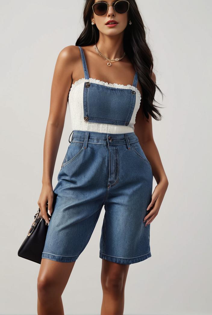 blue denim jumpsuit with distressed ripped details for women 115931