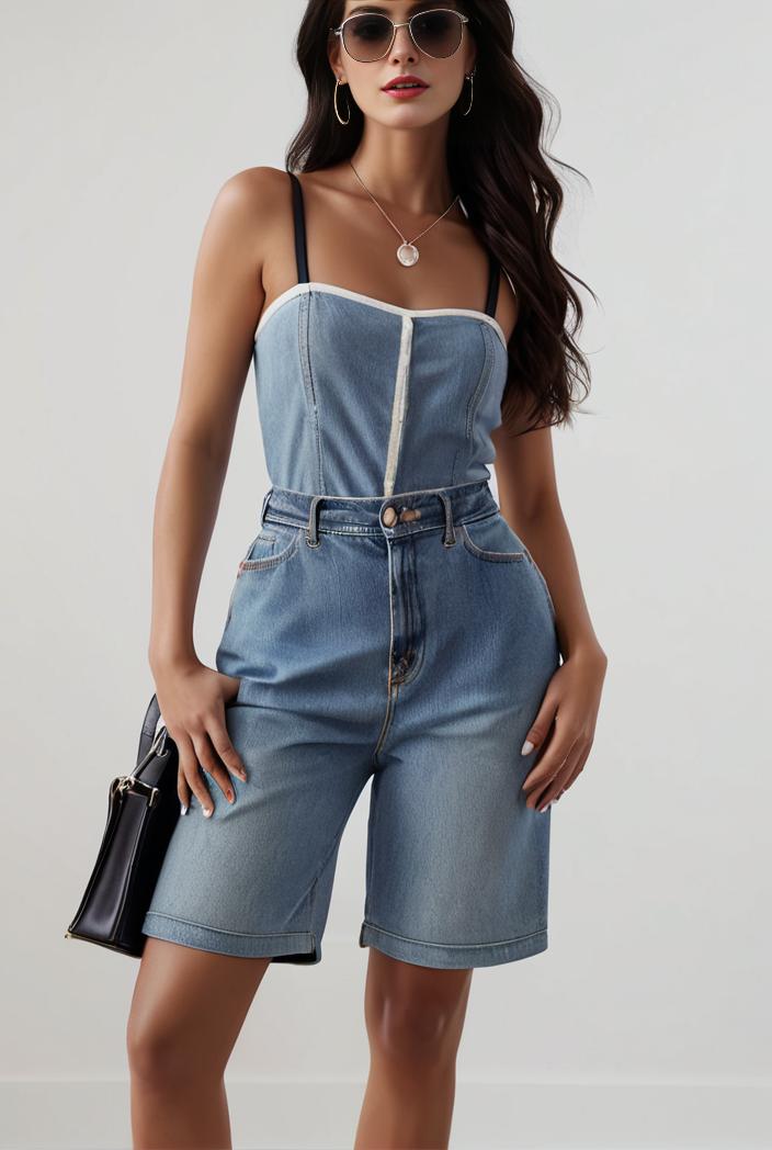 blue denim jumpsuit with distressed ripped details for women 115932