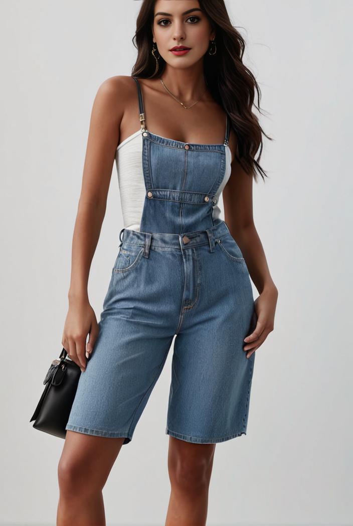 blue denim jumpsuit with distressed ripped details for women 115933