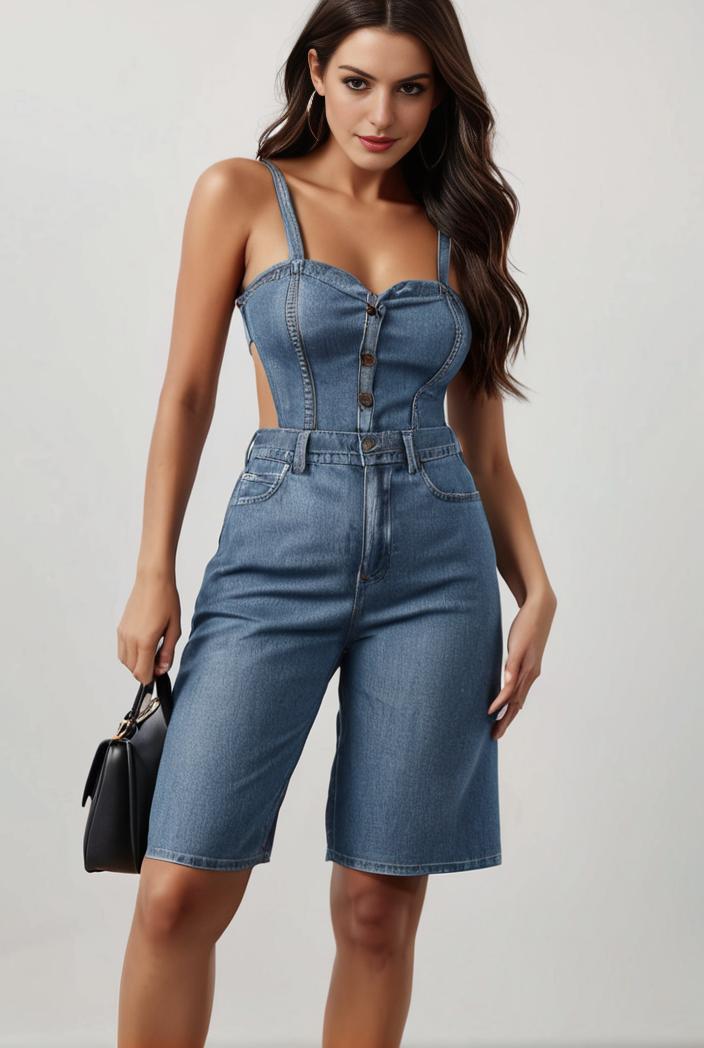 blue denim jumpsuit with distressed ripped details for women 115934