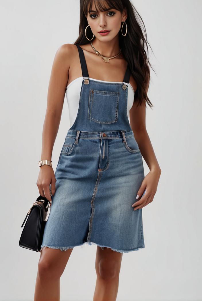 blue denim jumpsuit with distressed ripped details for women 115935