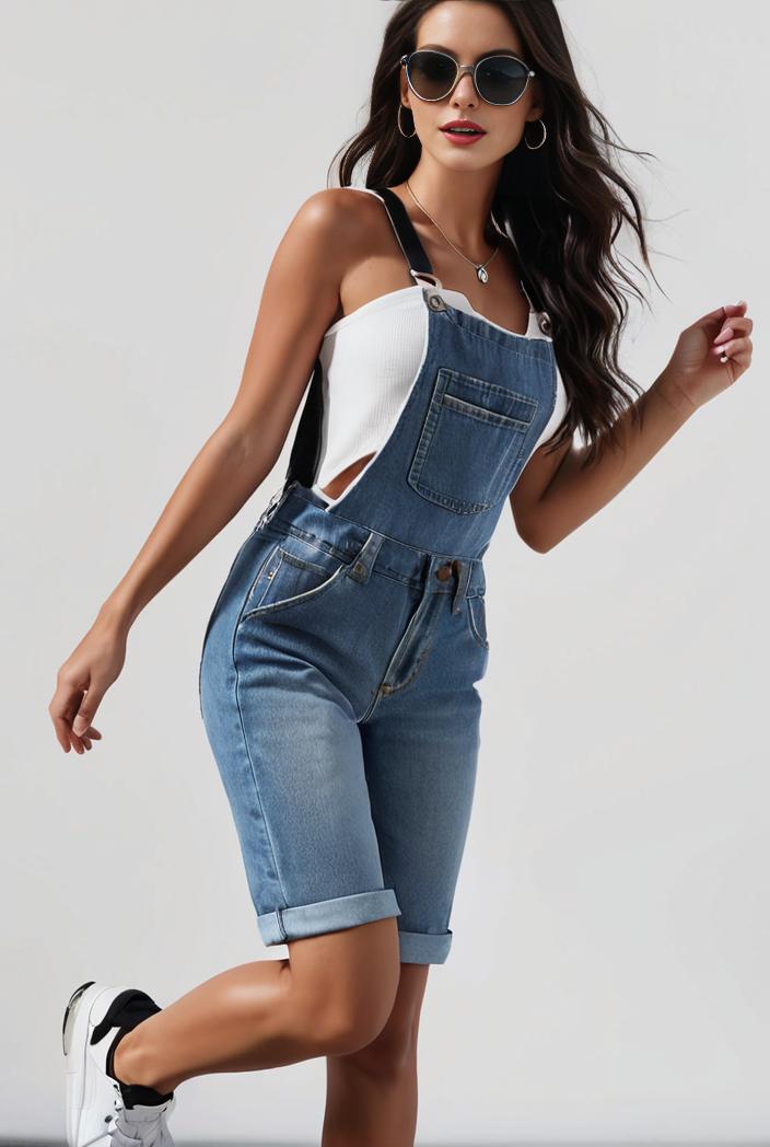 blue denim jumpsuit with distressed ripped details for women 115936