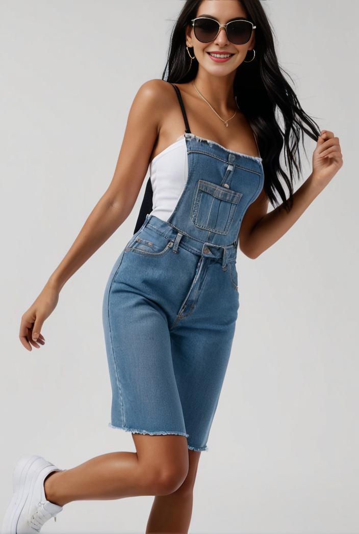 blue denim jumpsuit with distressed ripped details for women 115937