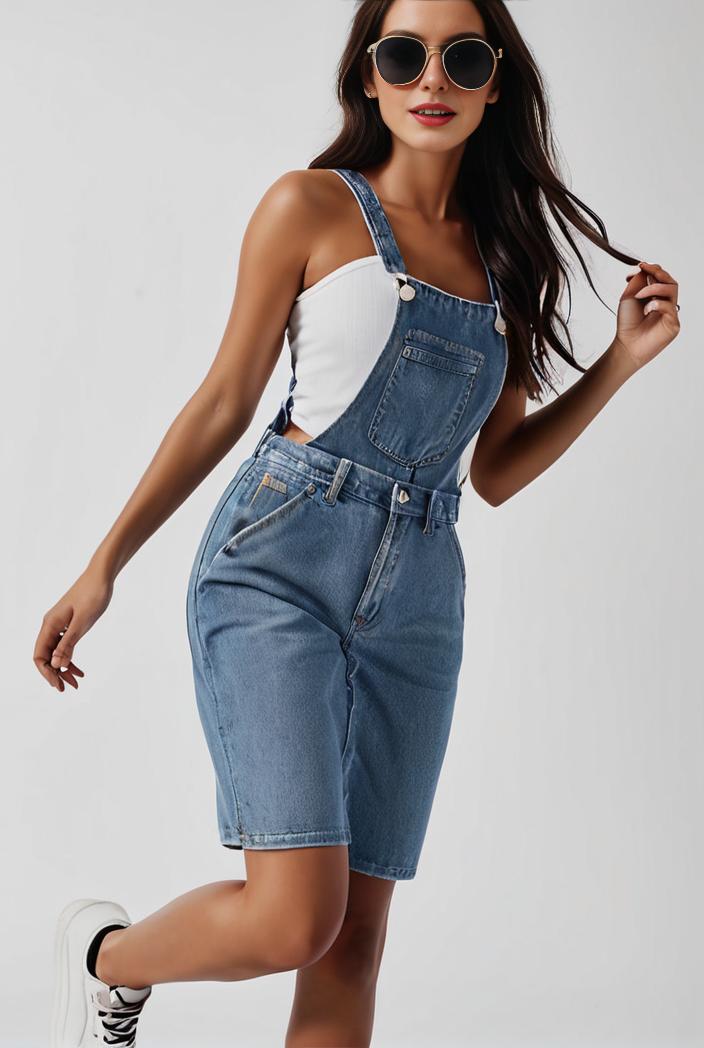 blue denim jumpsuit with distressed ripped details for women 115938