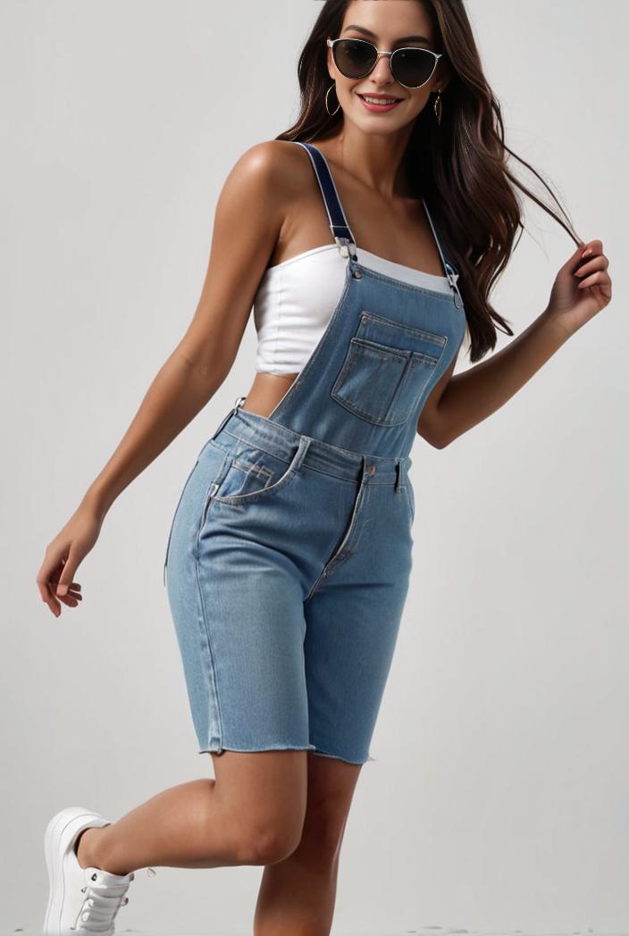 blue denim jumpsuit with distressed ripped details for women 115941