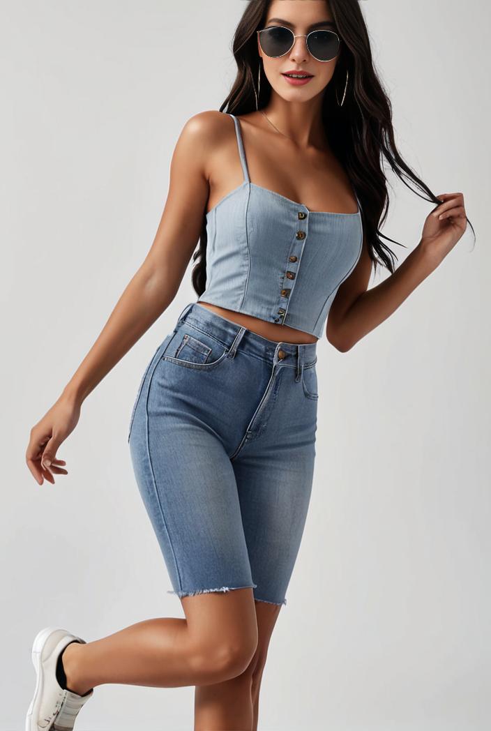 blue denim jumpsuit with distressed ripped details for women 115943