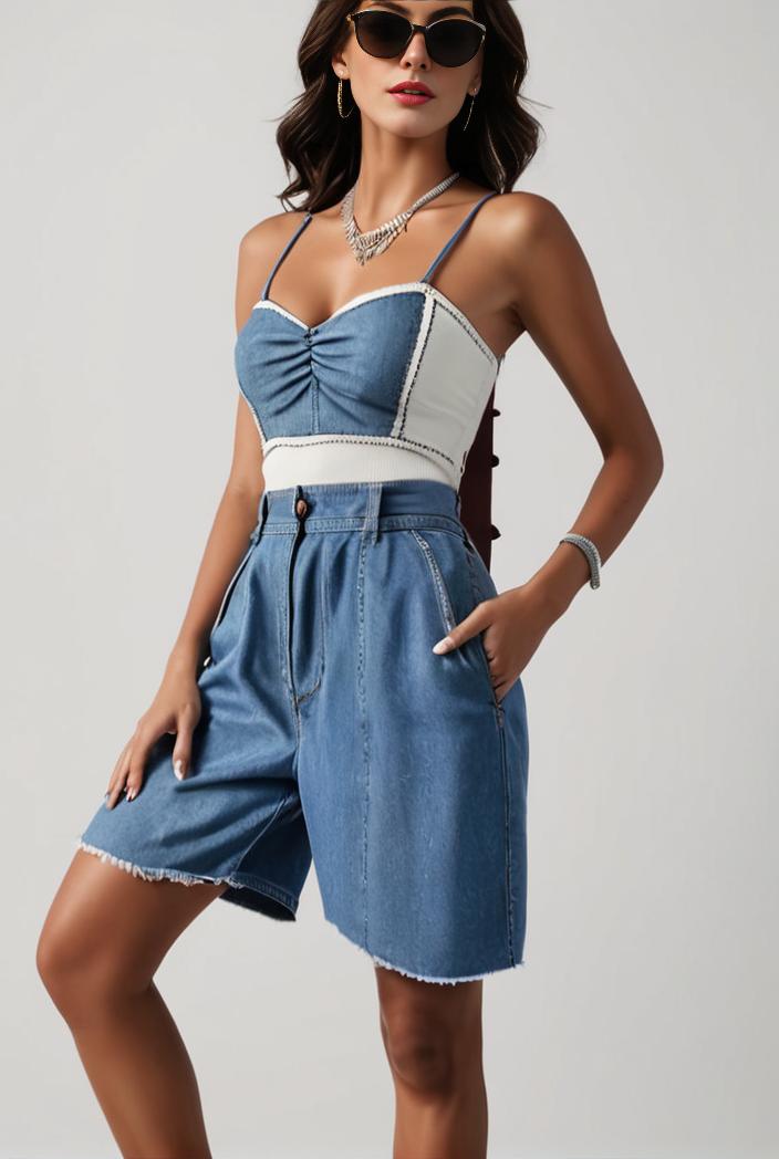 blue denim jumpsuit with distressed ripped details for women 115947